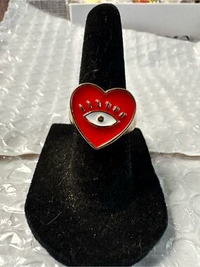 Red Heart Eye Enamel Ring for Women